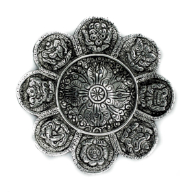 PortaIncienso Símbolos Tibetanos Aluminio Pulido 12cm