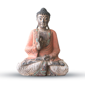 Estatua de Buda Vintage Naranja Tallada a Mano - 40cm - Transmisión de Enseñanza