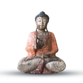 Estatua de Buda Vintage Naranja Tallada a Mano - 60cm - Transmisión de la Enseñanza