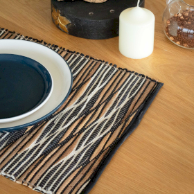 Mantel Individual Jacinto de Agua Natural - Ondas Blancas y Negras
