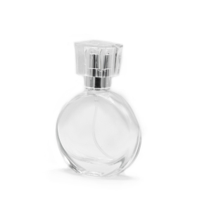 Botella ovalada de 30 ml, spray plateado y tapón de cristal
