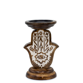 Candelabro de Madera de Mango - Hamsa - Pequeño 18x11cm