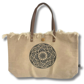 Bolso Natural Asa de Piel - Flor de la Vida
