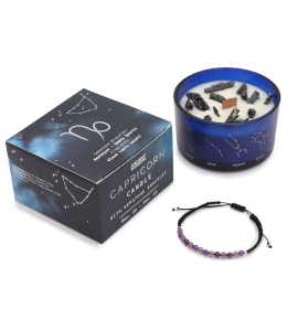 Vela de Cristal del Zodiaco con Pulsera de Piedras Preciosas - Capricornio
