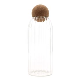Tarro de cristal Cottage con bola de corcho - Acanalado - 20 cm