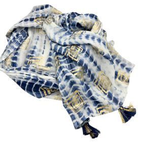 Colección Nómada Sari Mediterráneo - Pareo - Azul Teñido Anudado & Estampado