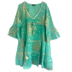 (ML) Colección Nomad Sari - Vestido - Diseño en turquesa y coral dorado