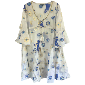(ML) Colección Nomad Sari  - Vestido - Diseño de mal de ojo blanco, azul y dorado