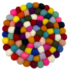 Mantel individual redondo de bolas de fieltro - 20 cm multicolor