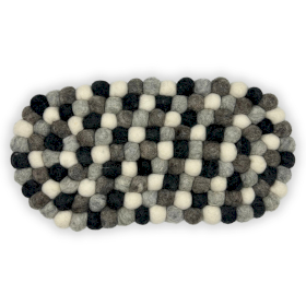 Tapete central ovalado de bolas de fieltro - 38 x 18 cm, color gris multicolor