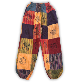 Sari Nómada - Pantalón Hongo - Diseños con Estampado en Bloque - Tonos Naranjas (105x127cm) S/M