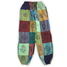 Sari Nómada - Pantalón Hongo - Diseños con Estampado en Bloque - Tonos Verdes (105x127cm) S/M