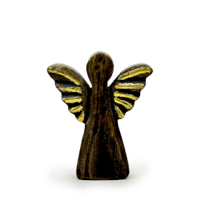 Ángel pequeño de madera de mango - Decoración dorada - 12 cm