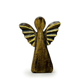 Ángel de madera de mango mediano - Decoración dorada - 16 cm