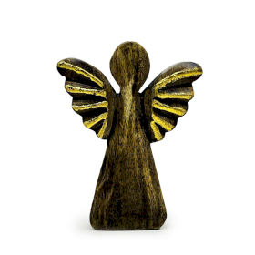 Ángel grande de madera de mango - Decoración dorada - 19 cm
