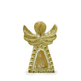 Ángel de Madera de Mango - Acabado Blanqueado - 13 cm