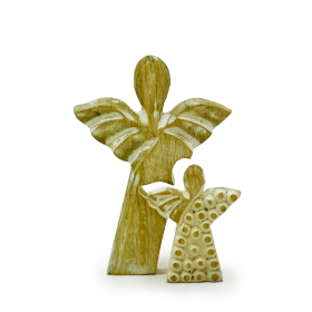 Ángel de madera de mango en ángel - Encalado - 15 cm