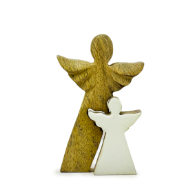 Ángel de madera de mango en ángel - Esmalte blanco - 15 cm