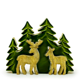 Perdido en el bosque - Dos ciervos en el bosque Decoración de madera 3D - 18x23cm