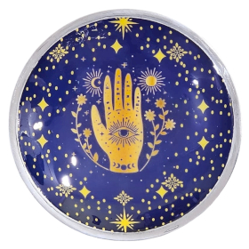 Plato de ofrenda esmaltado de tres patas - Hamsa azul medianoche