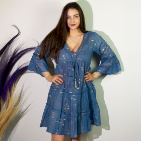 (ML) Colección Nomad Sari - Vestido - Diseño de pez azul marino y dorado