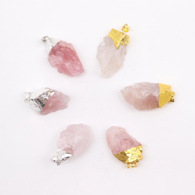 6x Colgantes de cuarzo rosa chapados en oro y plata (6 unidades surtidas)