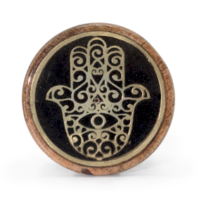 Oro y negro sobre madera de mango - Hamsa